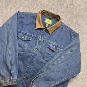 Cabela's Denim Jacket Men's 3XL Button Up Plaid Lined Cotton Outdoor Blue